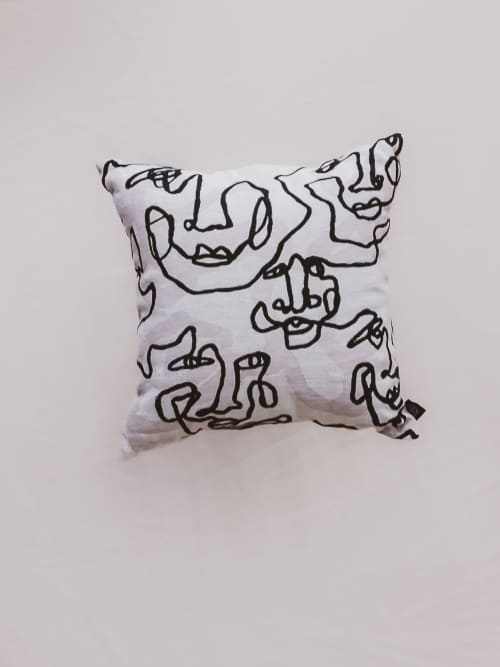 La Cara Beige Pillow | Pillows by PAR  KER made. Item made of cotton with fiber works with boho & mid century modern style