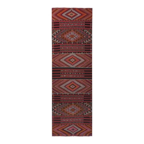 Vintage Embroided Wool Pastel Kars Kilim Rug 4'8''x14'7'' | Runner Rug in Rugs by Vintage Pillows Store. Item composed of cotton