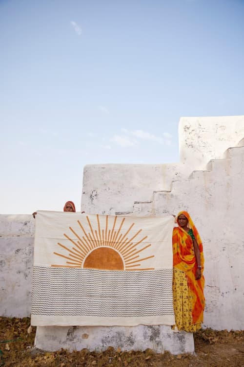 Rising Sun Linen Kantha Throw | Linens & Bedding by CQC LA. Item made of cotton
