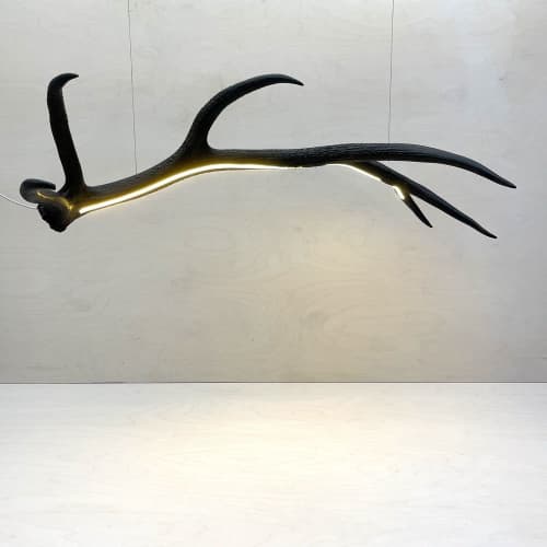 Elk Antler Linear Suspension - Black | Pendants by Farmhaus + Co.. Item composed of synthetic