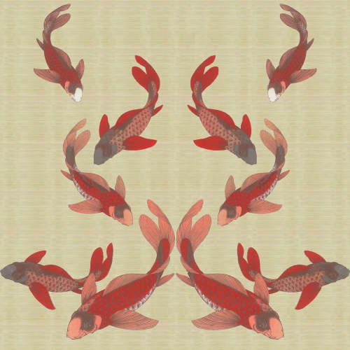 Koi - Coral | Wallpaper in Wall Treatments by Brenda Houston. Item made of fabric & paper