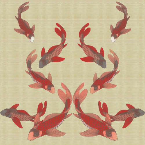 Koi - Coral | Wallpaper in Wall Treatments by Brenda Houston. Item made of fabric & paper