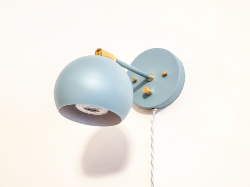 Pivoting Head Bedside Reading Wall Light, Sage and Gold | Sconces by Retro Steam Works. Item composed of fabric and metal in mid century modern or industrial style