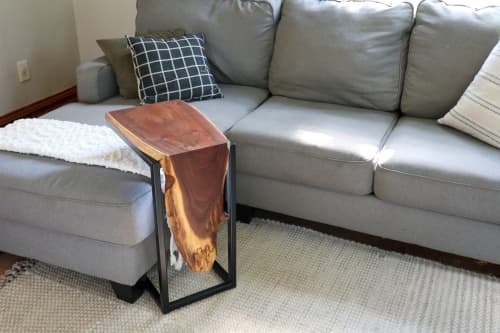 Live-edge Walnut Waterfall C-table | Side Table in Tables by Hazel Oak Farms. Item made of walnut with steel