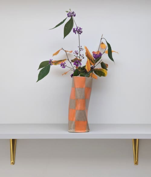 Orange Check Twist Vase | Vases & Vessels by Rosie Gore. Item made of ceramic