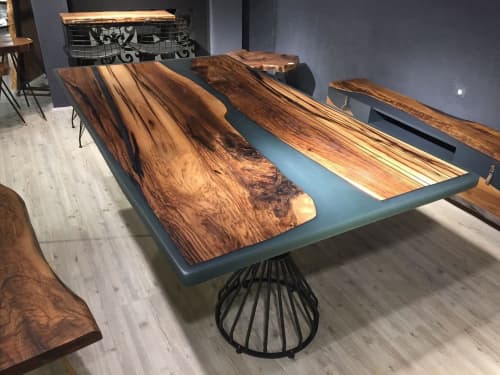 Custom Epoxy Table - Resin Dining Table - Blue Epoxy Table | Tables by Tinella Collection. Item composed of oak wood and synthetic in contemporary or art deco style