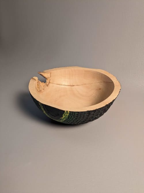 Carved & Painted Bowl | Decorative Bowl in Decorative Objects by Wood Alchemist Studio. Item composed of wood