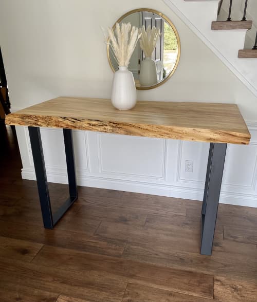 Custom Made Spalted Maple Live Edge Sofa Bar Table | Console Table in Tables by Good Wood Brothers. Item composed of maple wood & metal compatible with mid century modern style