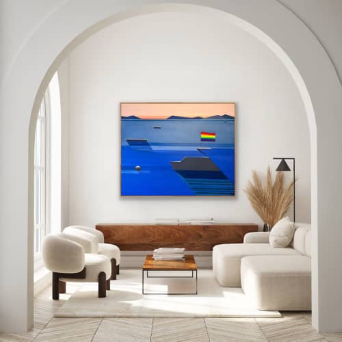 Original 48x60 Geometric Abstract Painting | A Boat Named Freedom by Shilo Ratner | Oil And Acrylic Painting in Paintings by Shilo Ratner