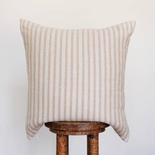 Orange & Cream Striped Linen Pillow 22x22 | Pillows by Vantage Design