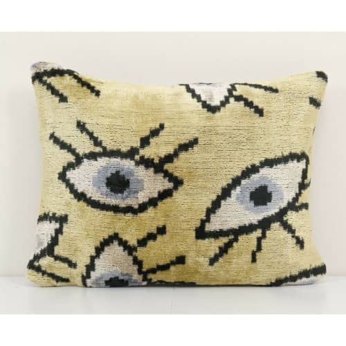 10" x 14" Small Yellow Eye Pillow - Silk Ethnic Velvet | Sham in Linens & Bedding by Vintage Pillows Store. Item composed of cotton and fiber
