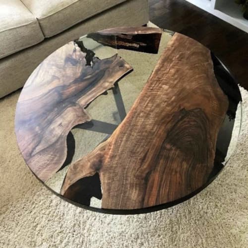 Custom Round Clear Coffee Table | Tables by Ironscustomwood. Item made of wood & synthetic