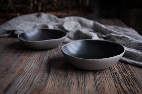 Set of 4 breakfast bowls - Black on grey matte handmade | Dinnerware by Laima Ceramics. Item composed of stoneware compatible with minimalism and rustic style