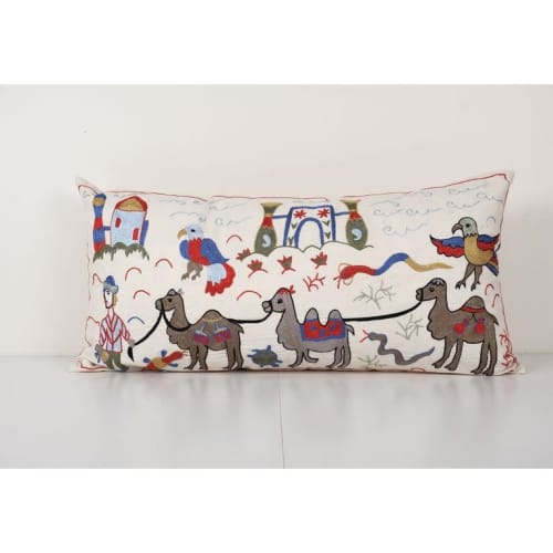 Suzani Camel Pictorial Nomadic Bedding Pillow Made from a Vi | Cushion in Pillows by Vintage Pillows Store