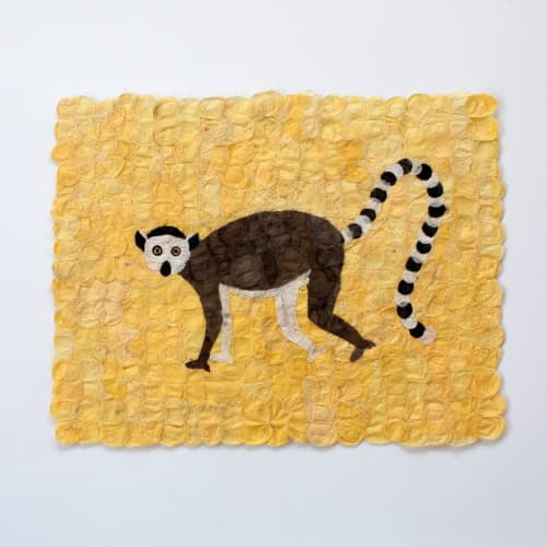 Mulberry Silk Ring-Tailed Lemur | Wall Sculpture in Wall Hangings by Tanana Madagascar. Item composed of fabric