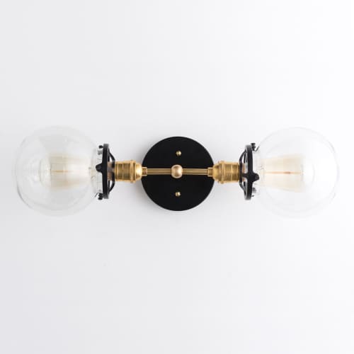 Vanity Lighting - Brass Black Vanity - Model No. 7350 | Sconces by Peared Creation. Item made of brass with glass