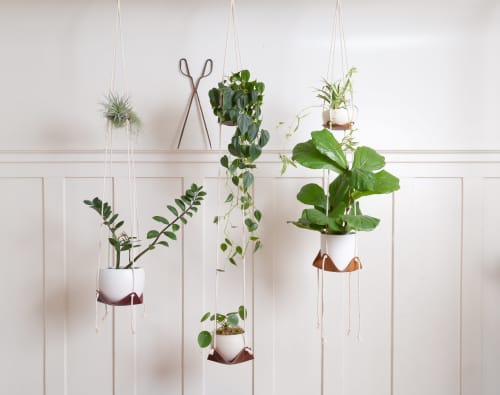 Double Leather Plant Hammock | Plant Hanger in Plants & Landscape by Keyaiira | leather + fiber | Artist Studio in Santa Rosa. Item made of cotton with leather