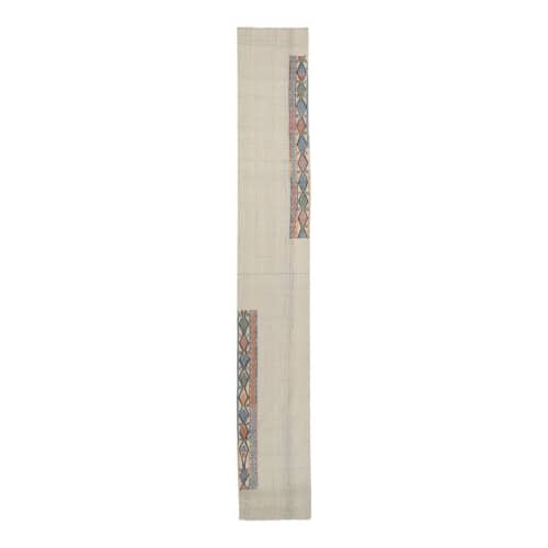 Vintage White Wool Turkish Kilim Runner Rug - Hemp Stair Rug | Rugs by Vintage Pillows Store. Item made of wool & fiber
