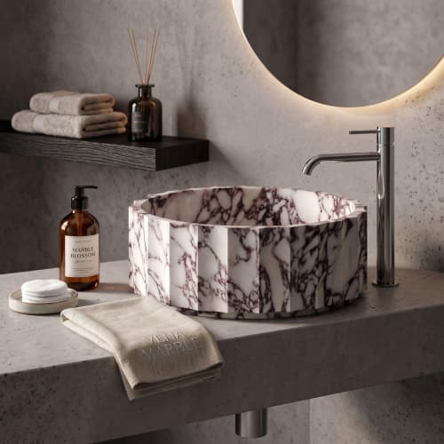Modern Fluted Natural Stone Bathroom Basin | Water Fixtures by AYMARBLEDESIGN LLC