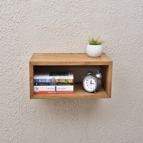 Oak Floating Nightstand, Wood Bedside Tables | Storage by Picwoodwork. Item composed of wood