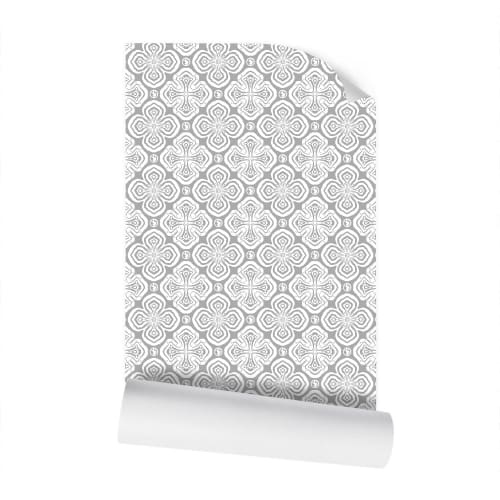 Larkspur Petals White on Grey - Small Wallpaper Print | Wall Treatments by Sean Martorana. Item composed of paper