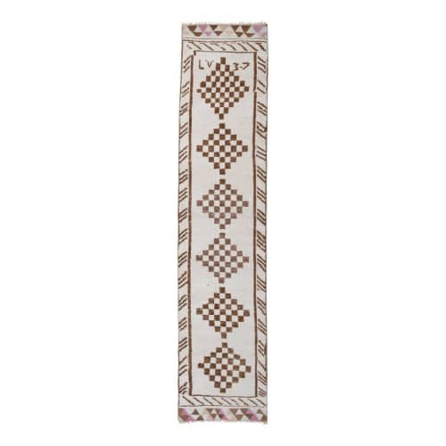 Vintage White Wool Kurdish Herki Runner Rug 2'7" X 11'11" | Area Rug in Rugs by Vintage Pillows Store. Item composed of cotton