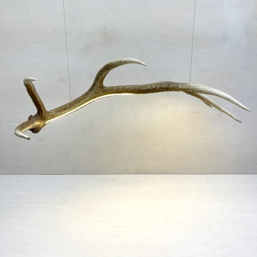 Elk Antler Linear Suspension - Natural | Pendants by Farmhaus + Co.. Item composed of synthetic