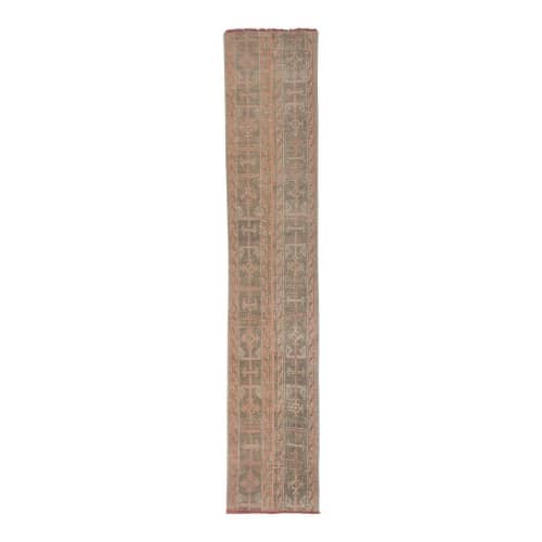 Mid-Century Tan Modern Anatolia Faded Colors Low Pile Rug | Runner Rug in Rugs by Vintage Pillows Store. Item composed of wool and fiber