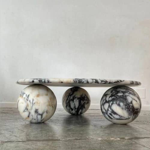 Calacatta viola round marble table | Coffee Table in Tables by AYMARBLEDESIGN LLC