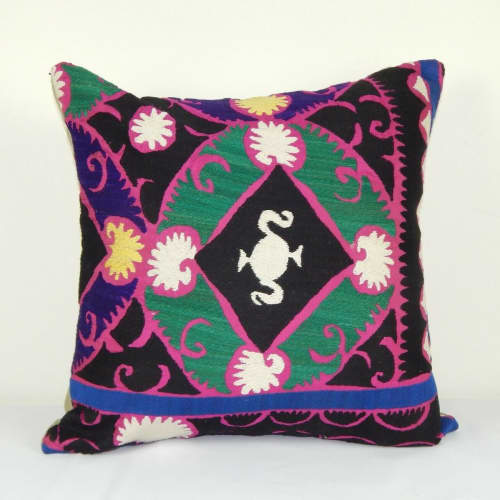 Vintage Floral Suzani Pillow, Turkish Embroidered Suzani | Cushion in Pillows by Vintage Pillows Store. Item made of cotton
