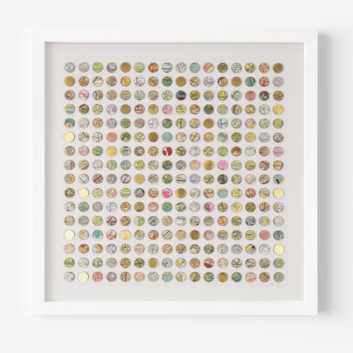 Two Hundred and Fifty Six London Map Dots Collage With Gold Leaf | Paintings by Amelia Coward