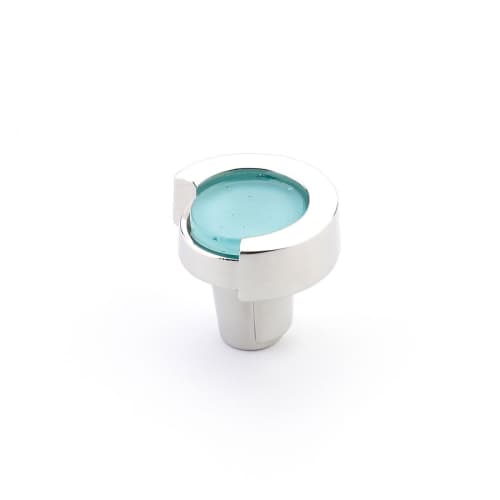 Astratto Aqua Round Knob With Polished Nickel Finish | Hardware by Windborne Studios. Item composed of brass and glass