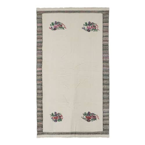 Vintage Floral Aubusson Unusual Kilim Rug - Embroided | Runner Rug in Rugs by Vintage Pillows Store. Item composed of fabric