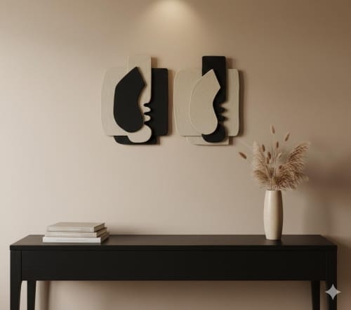 Set of 2 Wall Sculptures – Black & Beige Plaster Diptych – Modern Wabi Sabi Plaster Art – Minimalist Wall Hanging - Two Handcrafted Artworks | Wall Hangings by Vaiva Art Atelier