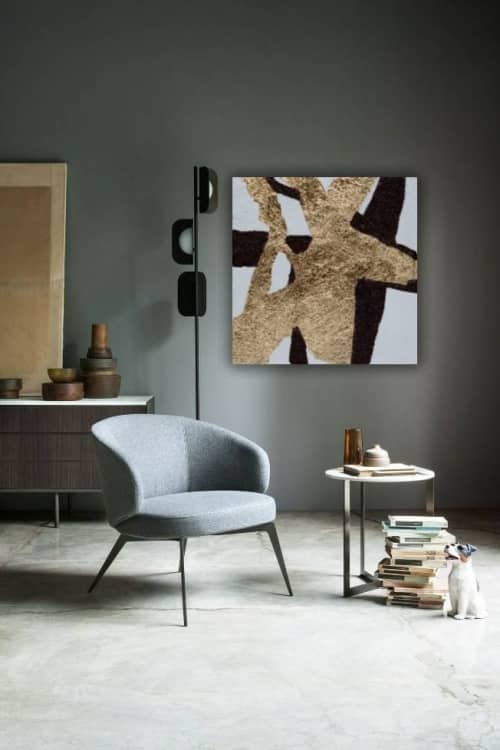 Gold leaf painting black white gold 3d textured painting on | Oil And Acrylic Painting in Paintings by Berez Art. Item composed of canvas in modern style