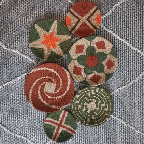 6 Pieces African Green Wall Plate Decor | Decorative Plate in Decorative Objects by Sarmal Design. Item composed of cotton & synthetic compatible with boho and contemporary style
