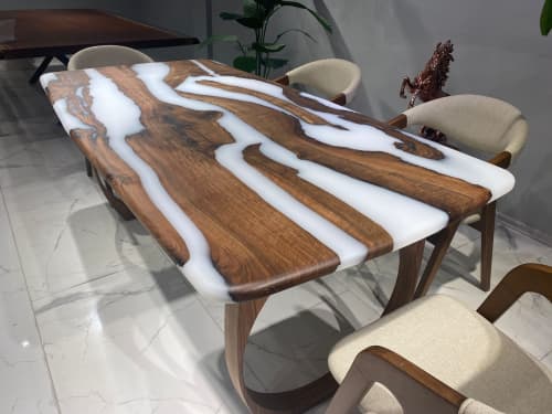 White Resin Table - Custom Epoxy Dining Table | Tables by Tinella Collection. Item made of wood & synthetic compatible with contemporary and country & farmhouse style