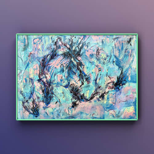 "Neon Creatures of the Deep" | Oil And Acrylic Painting in Paintings by Kate Kabissky. Item composed of canvas and synthetic