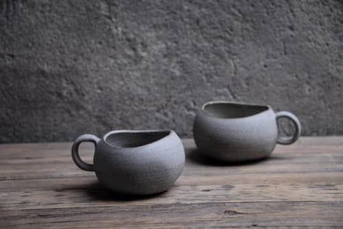 Mug with handle "Home" 400 ml- organic natural shape | Drinkware by Laima Ceramics. Item made of stoneware works with minimalism style