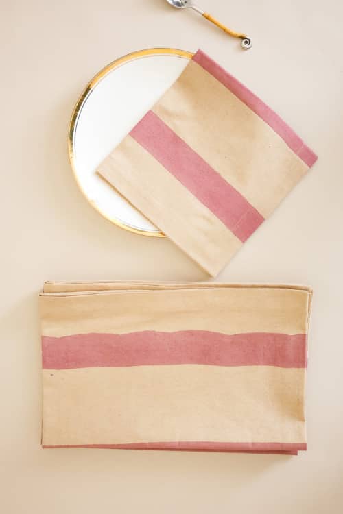 Oh! Stripes (Rose) Block Print Napkins, Set of 4 | Linens & Bedding by Ninéh