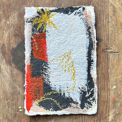 Abstract on handmade paper | Oil And Acrylic Painting in Paintings by Lizzie DiSilvestro. Item composed of paper and synthetic in art deco style
