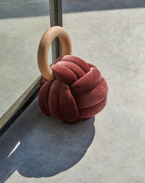Glowing Rust Velvet Knot Door Stop\ Accent Piece | Ornament in Decorative Objects by Knots Studio. Item composed of fabric and synthetic