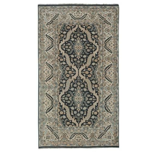 Handknotted Indigo Turkish Oushak Rug with Medallion | Area Rug in Rugs by Vintage Pillows Store. Item composed of fabric