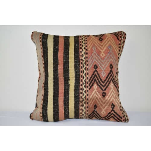 Turkish Striped Kilim Cushion Cover 16" X 16" | Pillows by Vintage Pillows Store. Item made of cotton with fiber