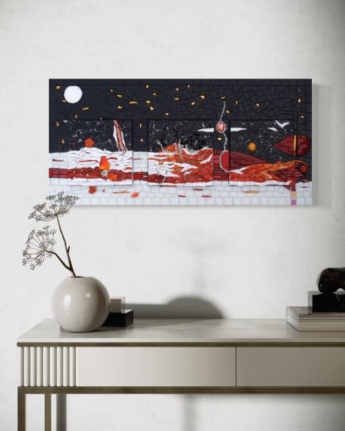 Saturns Moons Mosaic | Wall Sculpture in Wall Hangings by Gila Mosaics Studio. Item compatible with contemporary and modern style