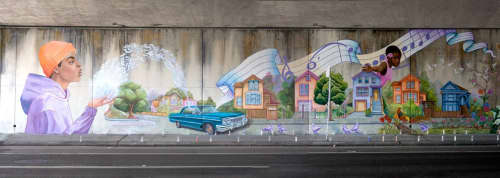 Super Heroes Mural #3 | Street Murals by Lindsey Millikan | 3501 West St in Oakland. Item composed of synthetic
