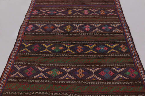 Vintage Persian Soumak Kilim, Rich Ground with Jewel Tone | Area Rug in Rugs by Rug and Kilim