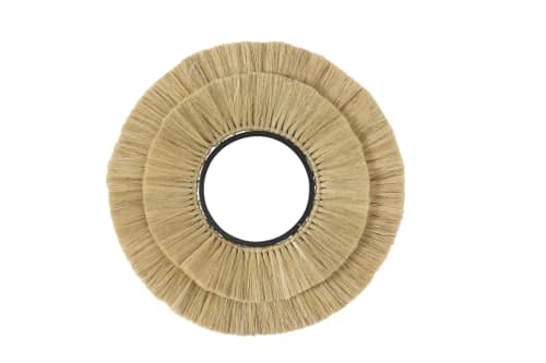 Handmade Round Natural Grass Mirror Wall Decor | Decorative Objects by Amara. Item made of fiber works with boho & contemporary style