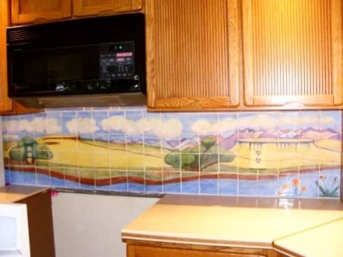 Rocky Mountain Front Kitchen Backsplash | Sculptures by Rachel Kaiser Art. Item composed of cement