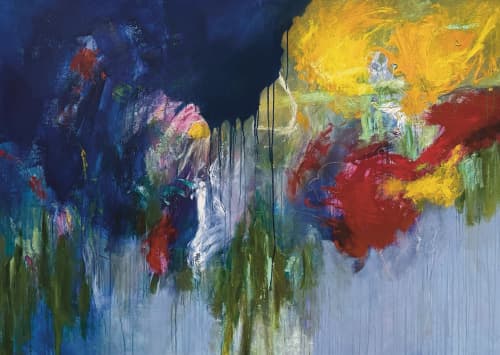 Rhapsody Blue XIII | Oil And Acrylic Painting in Paintings by Elisa Gomez Art. Item composed of canvas in contemporary or eclectic & maximalism style